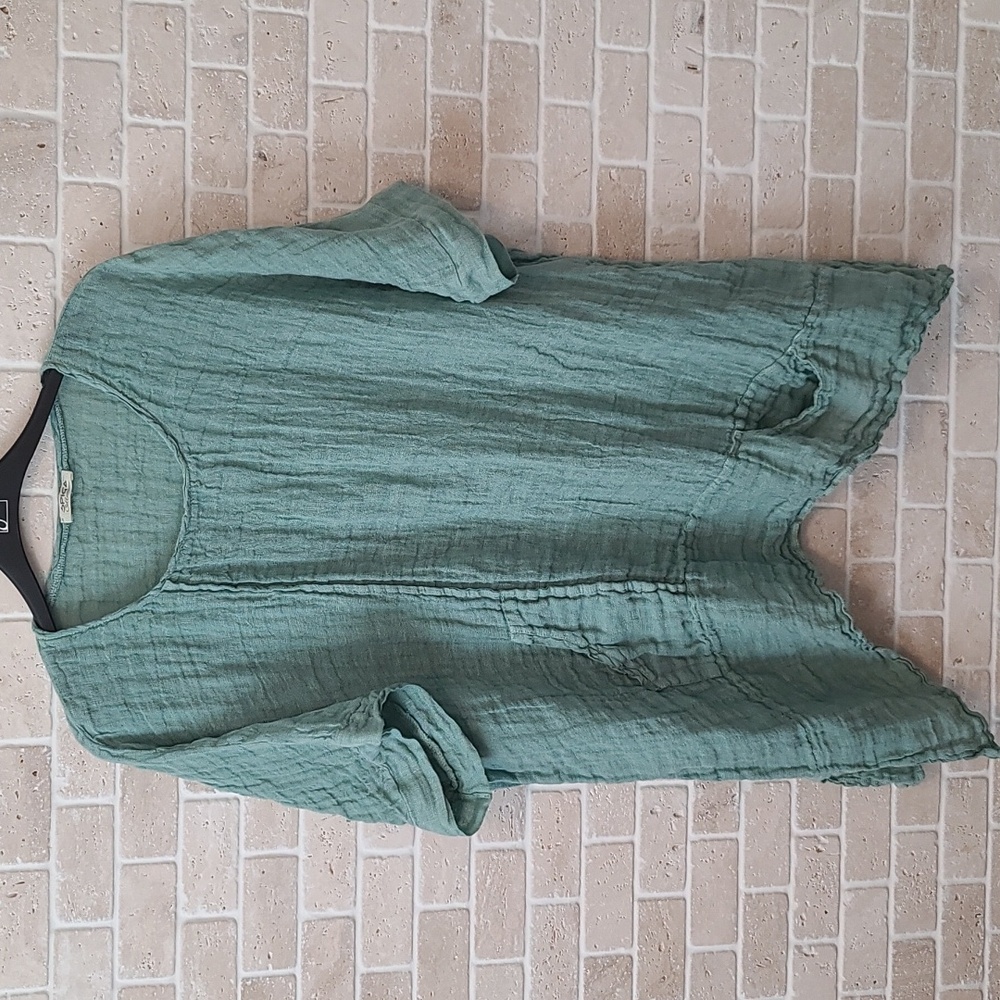 Spiga Collection Women's Green Linen Boho Oversized Tunica (Sz M)
